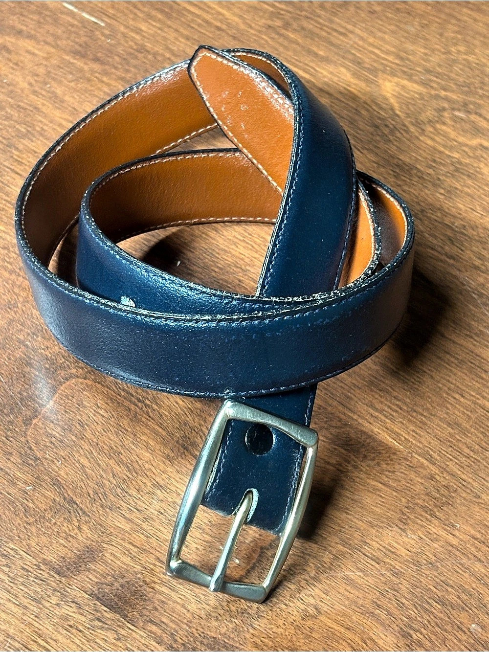 Classic Smooth Navy Blue Leather Slim Belt